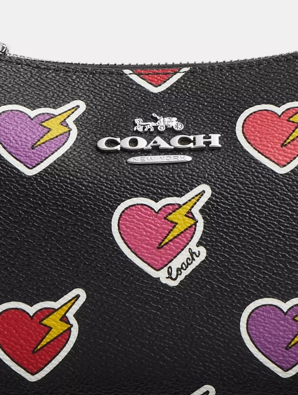 🔥COACH New CY346 Teri Shoulder Bag with Heart Bolt Print Black Multi - Picture 4 of 7
